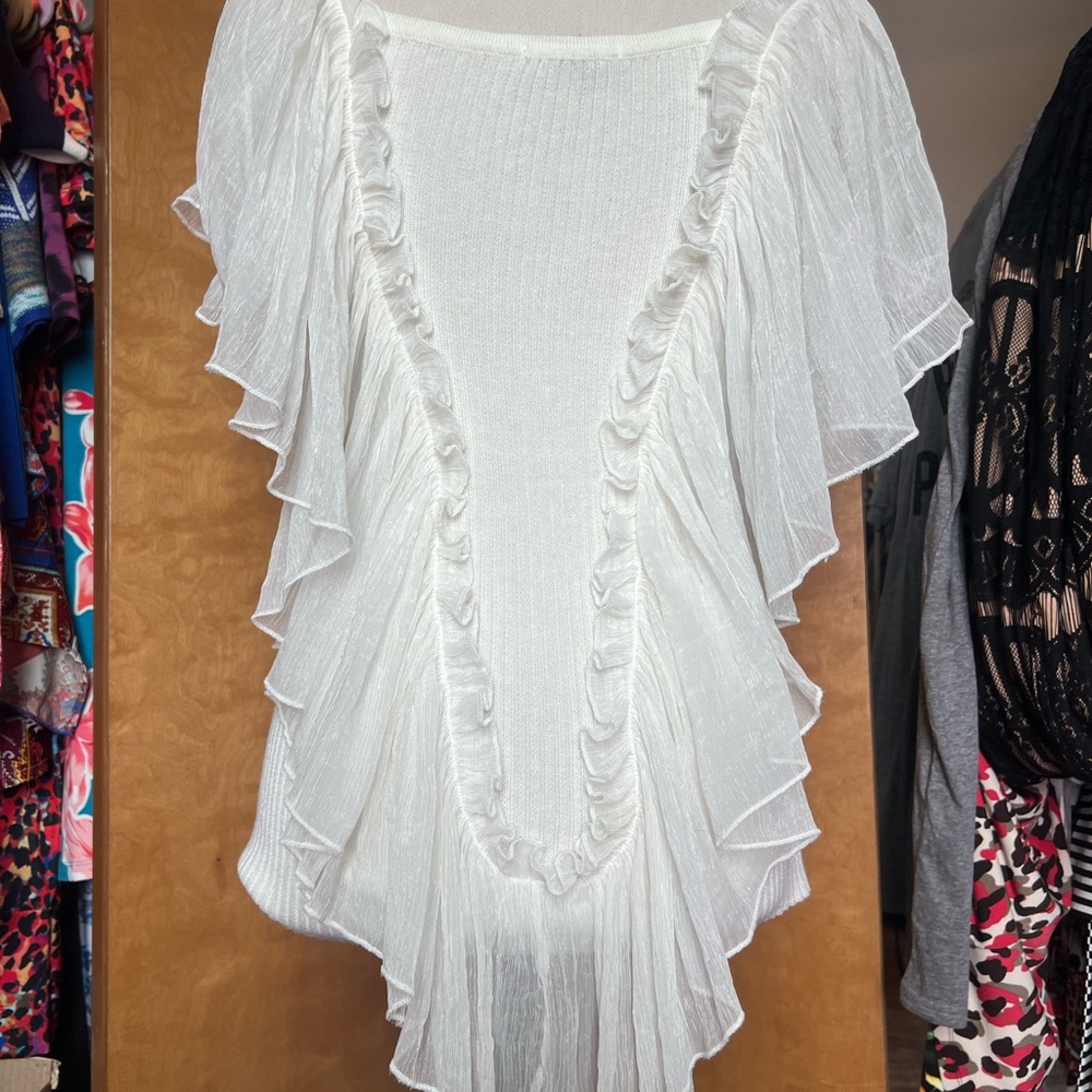 Isabella Rodriguez Sheer White Ruffle Overlay Blouse - Picture 2 of 4